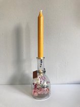 Droogbloemen in glas met kaars |oker kaars | 36 cm
