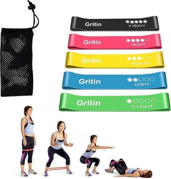 Gritin Resistance Band Set 5x verschillende weerstandniveaus