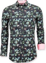 Luxe Casual  Heren Overhemden - Digitale Bloemen Print - 3056 - Zwart