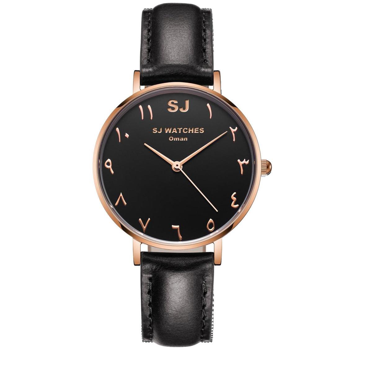 SJ WATCHES Oman horloge dames zwart en rose goud en Arabische cijfers - horloges voor vrouwen 36mm