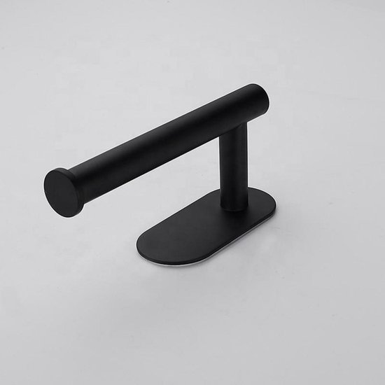 Porte-rouleau toilette noir avec base adhésive.