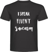 T-Shirt - Casual T-Shirt - Fun T-Shirt - Fun Tekst - Lifestyle T-Shirt - Mood - I Speak Fluent Sarcasm - Dark Charcoal -Size - S