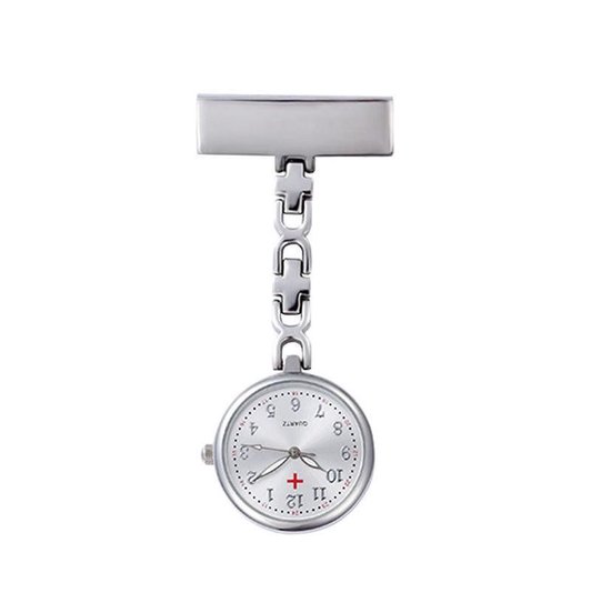 Elegant Horloge Verpleegkundige Kruis Zilverkleurig – Verpleegstershorloge – Dames Heren – Speld – Ø 2.8 cm