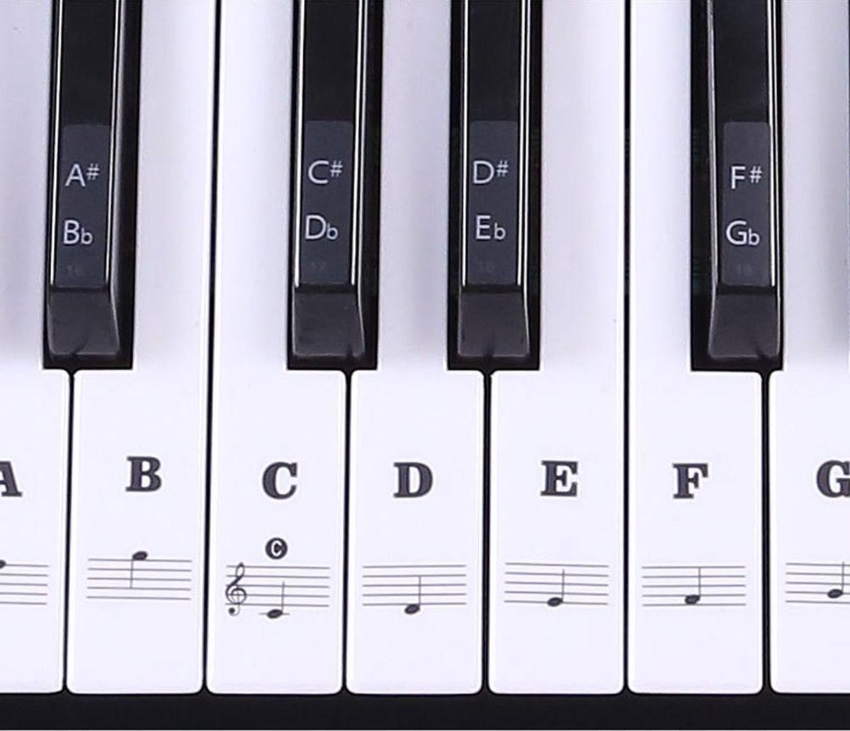 La couleur Autocollants de piano et clavier Notes de musique Ensemble de stickers pour les touches de couleur et Noir Transparent et amovible pour 37/49/54/61/88 Clavier 