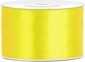 1x Hobby/decoratie geel satijnen sierlinten 3,8 cm/38 mm x 25 meter - Cadeaulint satijnlint/ribbon - Gele linten - Hobbymateriaal benodigdheden - Verpakkingsmaterialen