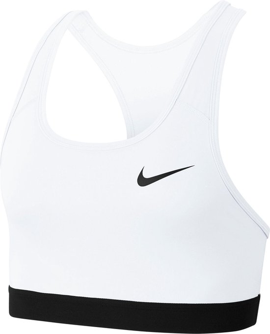Nike Dri-FIT Swoosh Vrouwen Sportbeha - White/Black/Black - Maat M