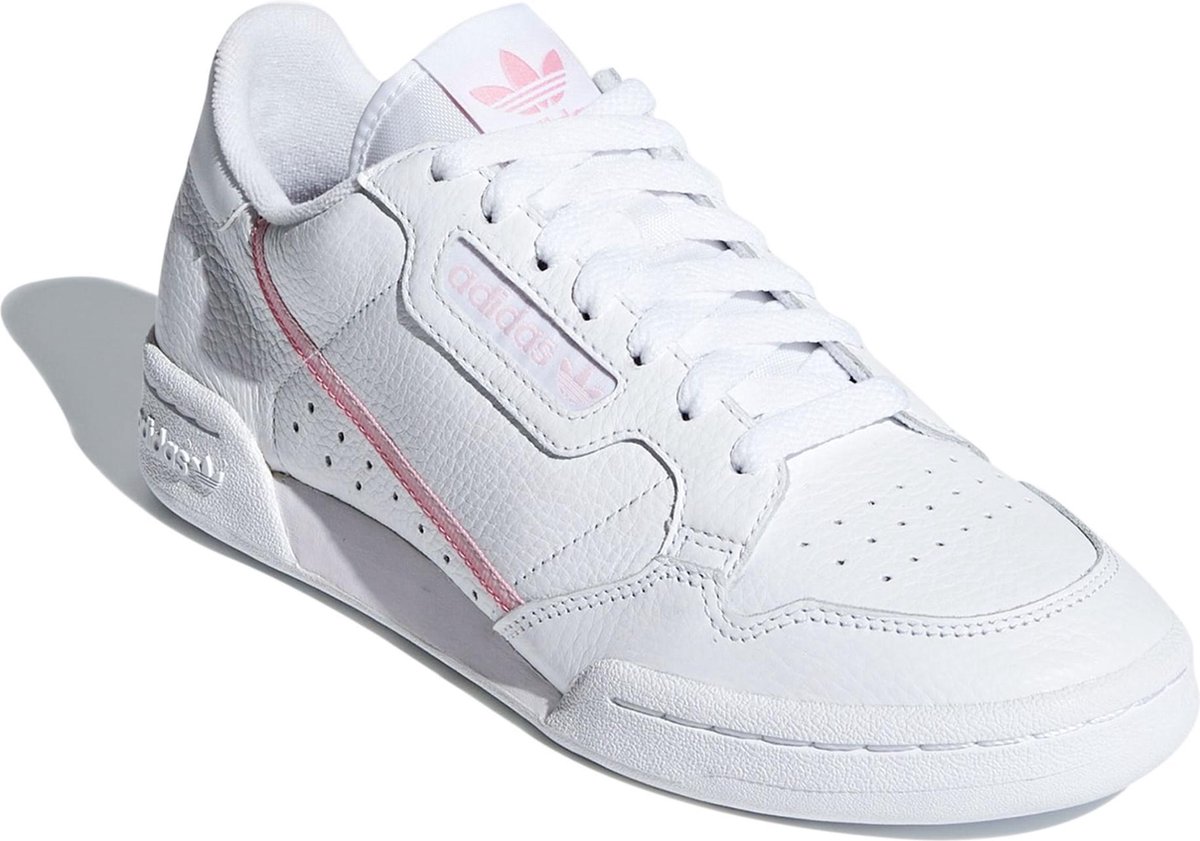 adidas white and pink continental 80