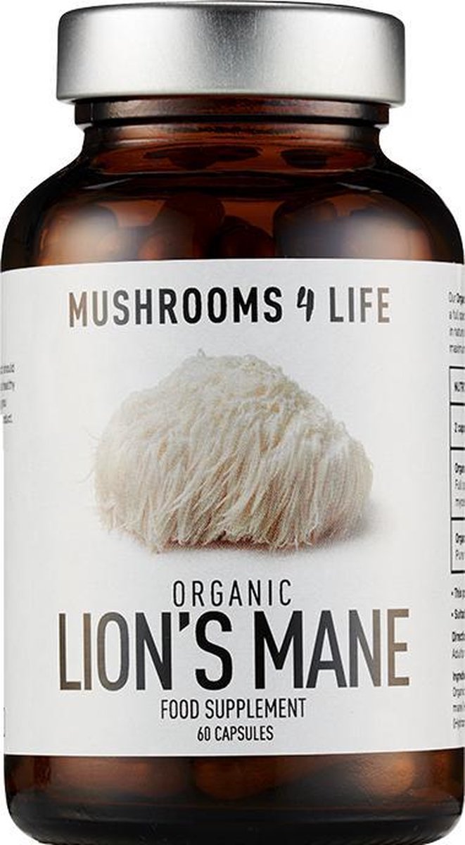 Mushrooms4Life / Biologische Lion’s Mane Capsules - 60 Stuks - 400mg per Capsule - Natuurlijk, Organisch en Vegan - Hericium Erinaceus - Pruikzwam - Superfood - Paddenstoel Suppelement - Mushrooms for Life - Leeuwen manen - Lions