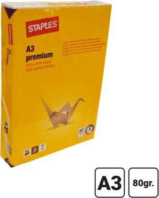 helpen plakband kwaad Staples Premium papier - A3 - 80 g/m² - Pak 1 x 500 vel - Kopieerpapier -  Wit | bol.com