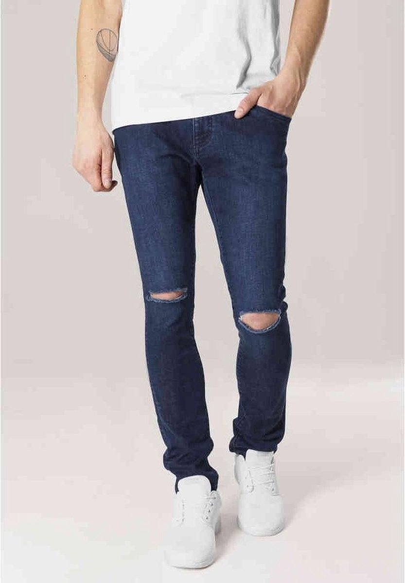 Urban Classics Slim Fit Knee Cut Broek rechte pijpen Taille 34 inch Blauw