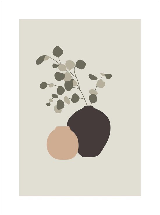 Poster print, minimalistisch design | 30x40 cm | Wanddecoratie | Bloemen in vaas | Scandinavisch design