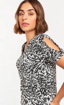LOLALIZA Open schouders t-shirt bloemenprint - Zwart - Maat XS