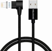 Swissten Magnetische Lightning naar USB kabel voor iPhone 8/SE/X/XS/XR/11/12/13/14 - Pro/Pro Max/Mini/Plus en diverse iPad modellen - 1.2M - Zwart