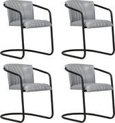 Eetkamerstoelen set 4 stuks  LEER grijs  (Incl LW anti kras viltjes) - Eetkamer stoelen - Extra stoelen voor huiskamer - Dineerstoelen – Tafelstoelen