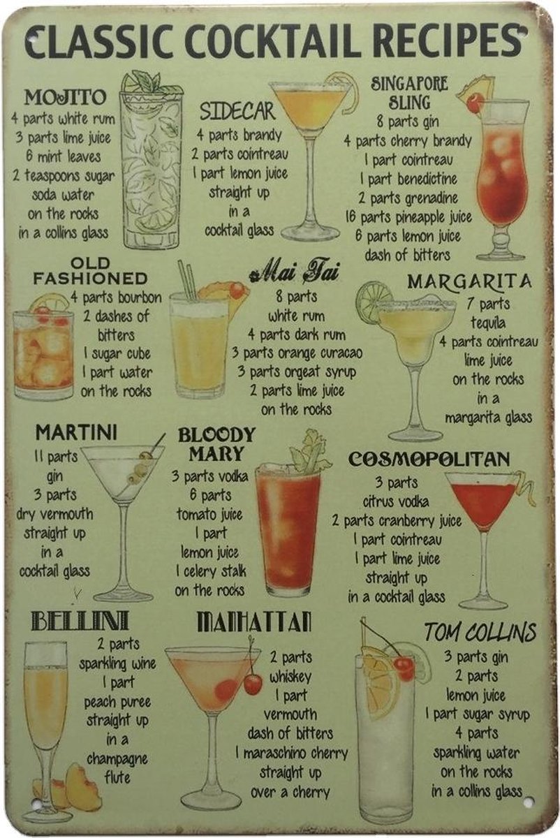 Homeson Wandbord - Wandbord Cocktails - Cadeau - Wanddecoratie Metaal - Wandbord Metaal - Leuk als Cadeau
