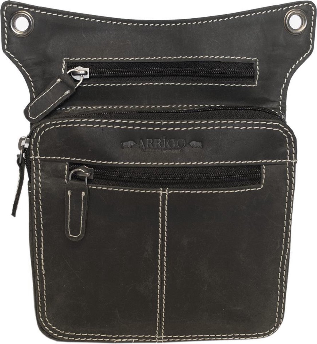 Heuptasje Zwart Leer Voor Op De Motor Met Extra Een Beenband - Beentas Leer - Side Bag Leer