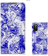 Smartphone Hoesje Geschikt voor Samsung Galaxy A41 Book Style Case Angel Skull Blue