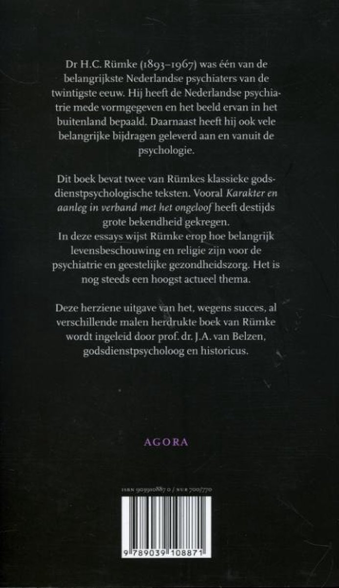 Karakter En Aanleg In Verband Ongeloof - back cover