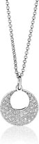 ZINZI zilveren ketting 45cm met hanger 17mm rond wit ZIC1572