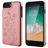 Apple iPhone 7 Plus - 8 Plus Card Case | Roze | Bloemen | PU Leer | Pasjeshouder