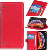 Koperen gesp retro gek paard textuur horizontale flip lederen tas voor Galaxy A40, met houder en kaartsleuven en portemonnee (rood)