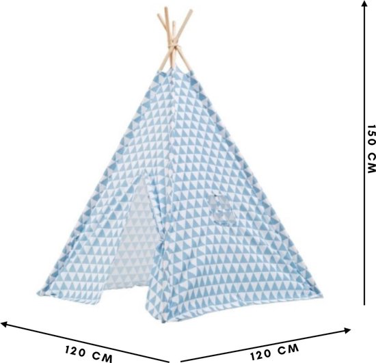Luxe Tipi Tent TRIANGL blauw - 120 x 120 x 150 cm - wigwam speeltent - tipi  tent... | bol.com