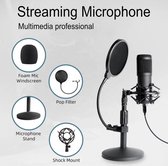 USB Studio microfoon met popfilter & statief voor streaming - gaming - youtube - podcast - vlog - pc - windows - mic - popshield
