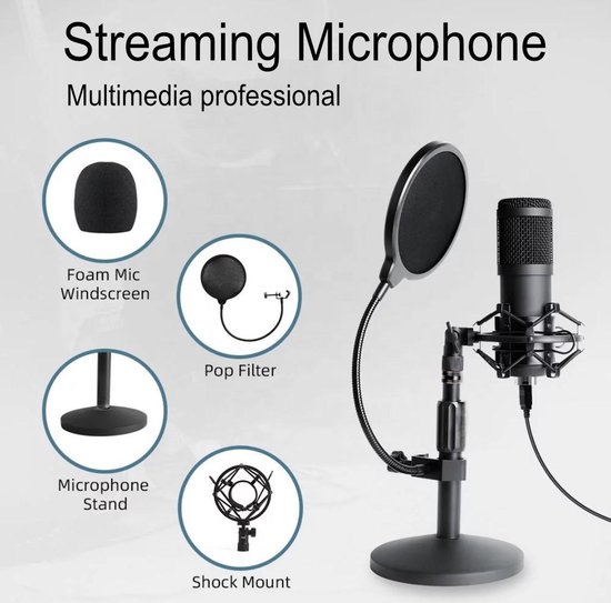 USB Studio microfoon met popfilter & statief voor streaming - gaming -  youtube -... | bol.com