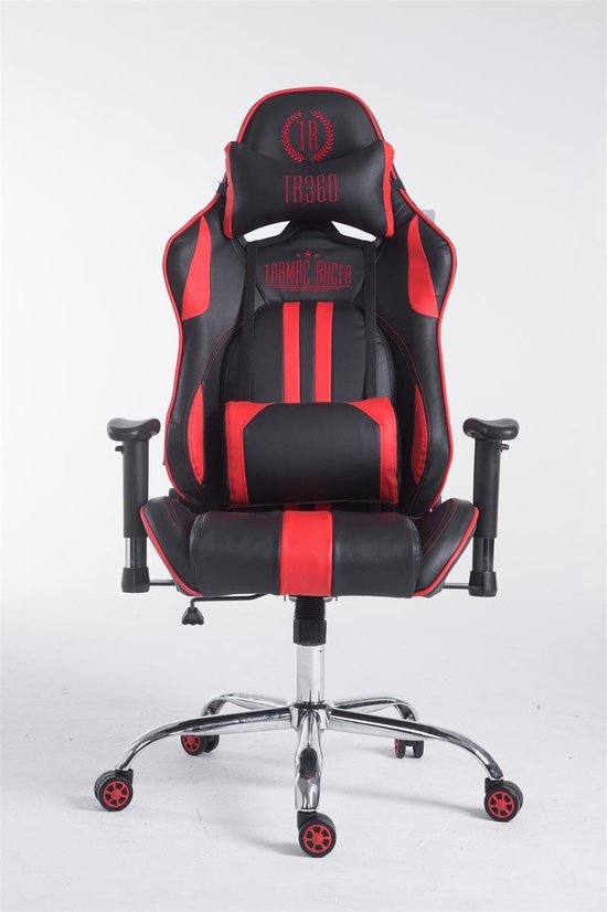 Gamingstoel kunstleer - zonder voetensteun - zwart/rood - 135x70x135