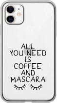 Apple Iphone 11 transparant siliconen koffie quote hoesje - All you need is coffee and mascara