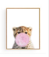 Postercity - Design Canvas Poster Baby Cheeta Roze Kauwgom / Kinderkamer / Dieren Poster / Babykamer - Kinderposter / Babyshower Cadeau / Muurdecoratie / 40 x 30cm / A3