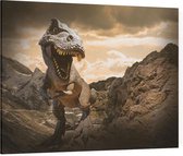 Dinosaurus T-Rex op maanlandschap - Foto op Canvas - 100 x 75 cm