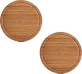 2x Ronde bamboe houten snijplanken met sapgroef 30 cm - Zeller - Keukenbenodigdheden - Kookbenodigdheden - Snijplanken/serveerplanken - Houten broodplanken - Snijplanken van hout