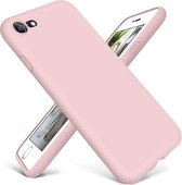 Siliconen hoesje met camera bescherming geschikt voor Apple iPhone 7 / 8 - roze + glazen screen protector