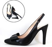 Stravers - Maat 45 Slingbacks Pumps Zwart Grote Maten Hoge Hakken