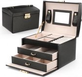 Luxe Sieradendoos - Juwelen doos voor sieraden (ring, ketting, oorbellen, horloge) – Dames bijouterie doos - Zwart.