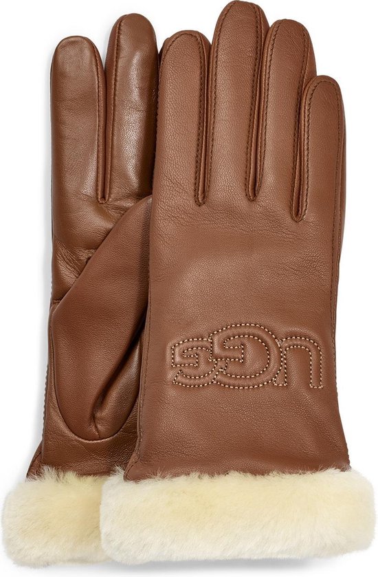 UGG Classic Leather Logo Dames Handschoenen - Chestnut - Maat M | bol.com