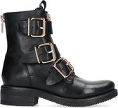 Sacha - Dames - Zwarte biker boots met gouden gespen - Maat 38