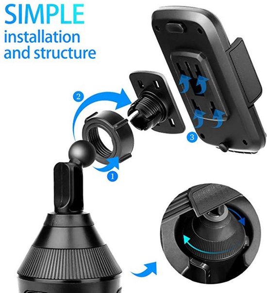 Support Voiture Smartphone Porte-Gobelet Rotatif à 360° Bras