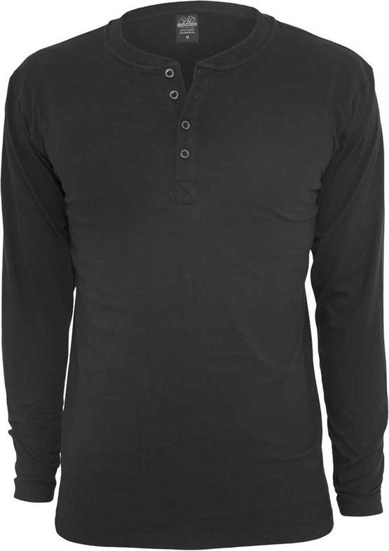 Urban Classics - Basic Henley Longsleeve shirt - S - Zwart