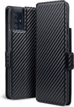 CaseBoutique Bookcase hoesje geschikt voor Samsung Galaxy A51 - Effen Zwart (Carbon-look) - Kunstleer