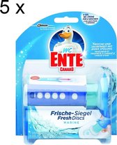 WC-Eend / WC-Ente / WC Canard / Toilet Duck Fresh Disc Marine toiletblok- 1 dispenser met 6 blokjes x 5 - Voordeelverpakking