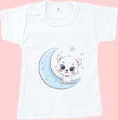Baby t-shirtje | maat 56 | wit | 100% katoen | Schattig katje
