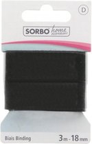 Sorbo Home Essentials biaisband - zwart biais 3 m x 18 mm band - 100% katoen -was en strijkbaar biesband