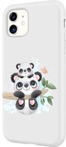 Apple Iphone 11 siliconen pandaberen hoesje - Wit - Schattige panda`s
