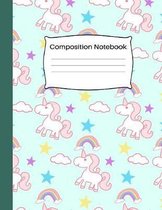 Composition Notebook: Wide Ruled School Home Office Teacher Student 100 Pages - Cute Pink&Green Unicorn Pattern Notebook (School Composition