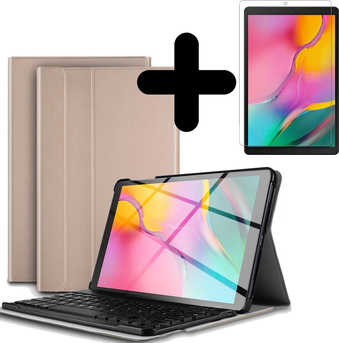 Hoes Geschikt voor Samsung Galaxy Tab A 10.1 2019 Hoes Toetsenbord Hoesje Keyboard Case Cover Met Screenprotector - Hoesje Geschikt voor Samsung Tab A 10.1 (2019) Hoes Toetsenbord Case - Goud