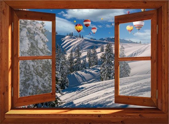 Kerst poster - 130x95 cm -  winterlandschap met ballonnen - tuin decoratie - tuinposters buiten - tuinschilderij - kerst decoratie