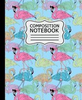 Composition Notebook: Colorful Flamingos Pattern on Light Blue Background 7.5'' X 9.25'' Wide Ruled 110 Pages