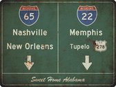 Signs-USA Verkeersbord - Amerika - Nashville-Memphis - grunge - Wandbord - 60 x 45 cm